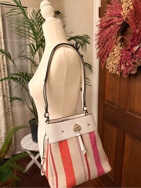 kate spade Cream Shoulder Bag with Pink & Orange Stripes